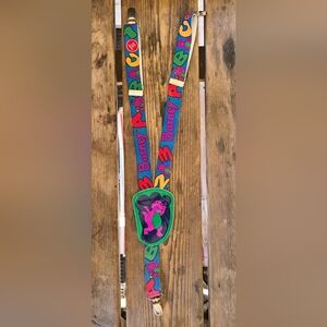 VINTAGE BARNEY SZ O/S GUC Colorful Dinosaur Stretchy Adj Suspenders 1993